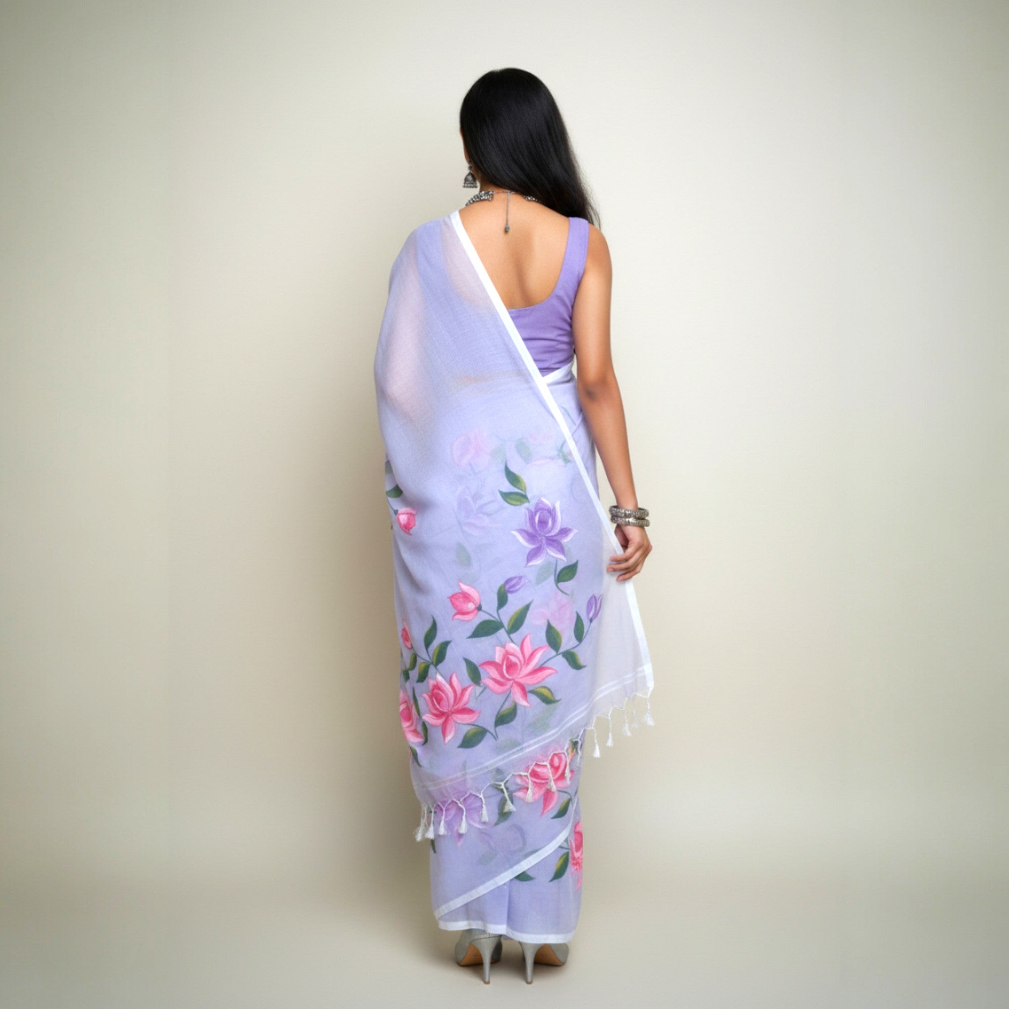 Purple Handpainted Cotton Saree