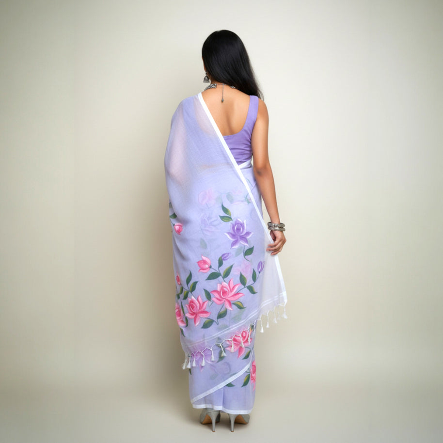 Purple Handpainted Cotton Saree