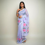 Purple Handpainted Cotton Saree