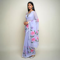 Purple Handpainted Cotton Saree