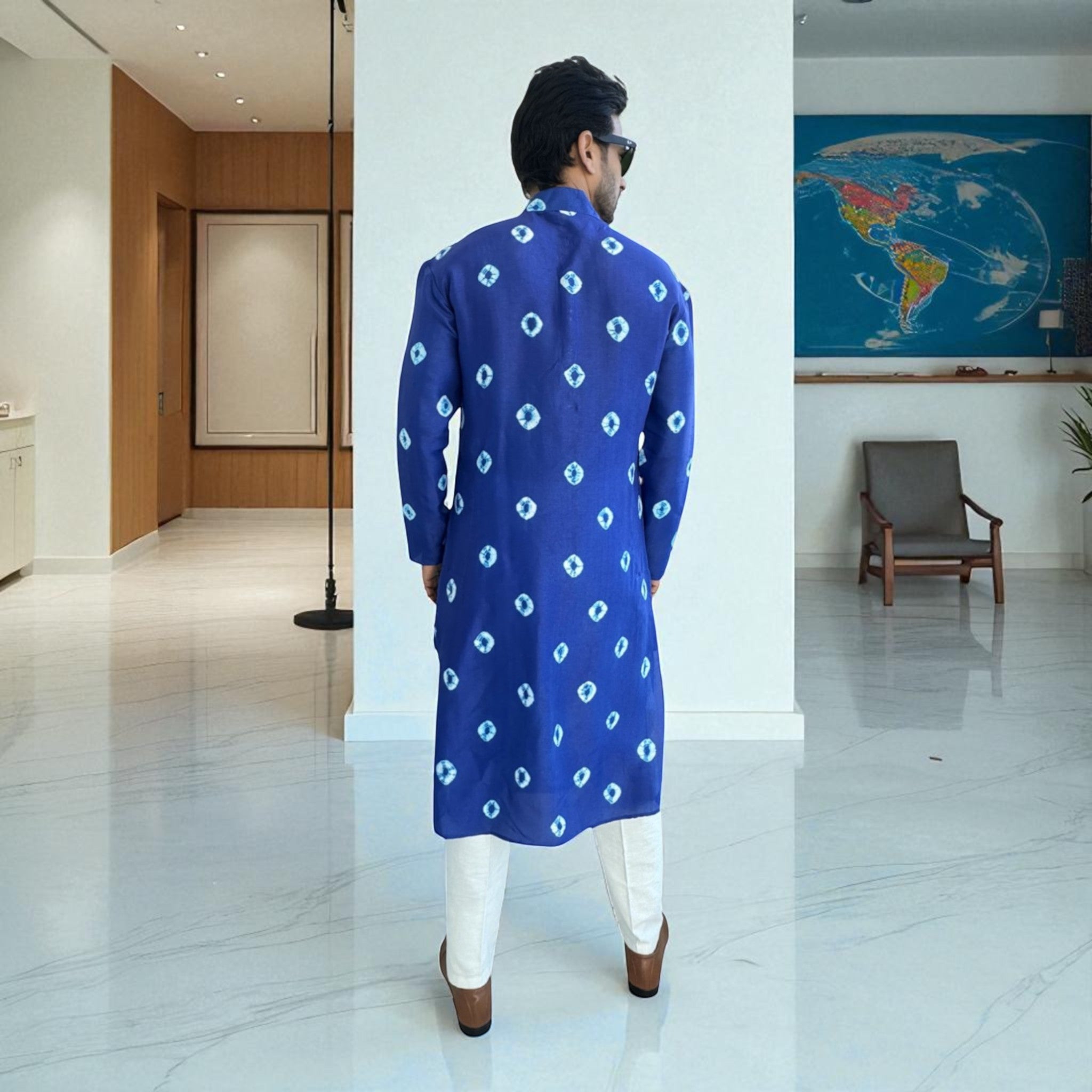 Blue Bandhani Silk Kurta