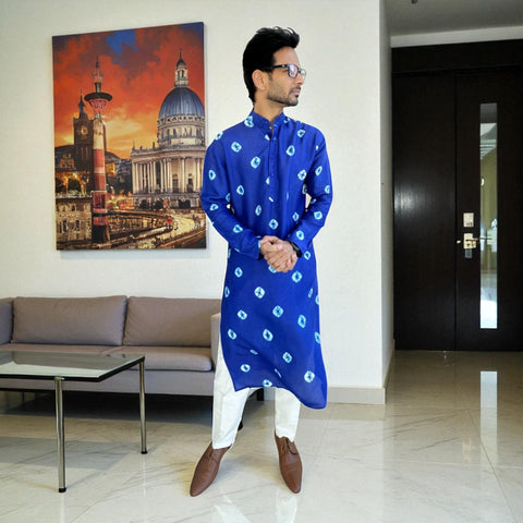 Blue Bandhani Silk Kurta