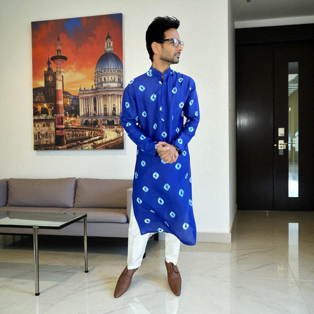 Blue Bandhani Silk Kurta