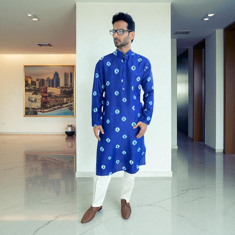 Blue Bandhani Silk Kurta