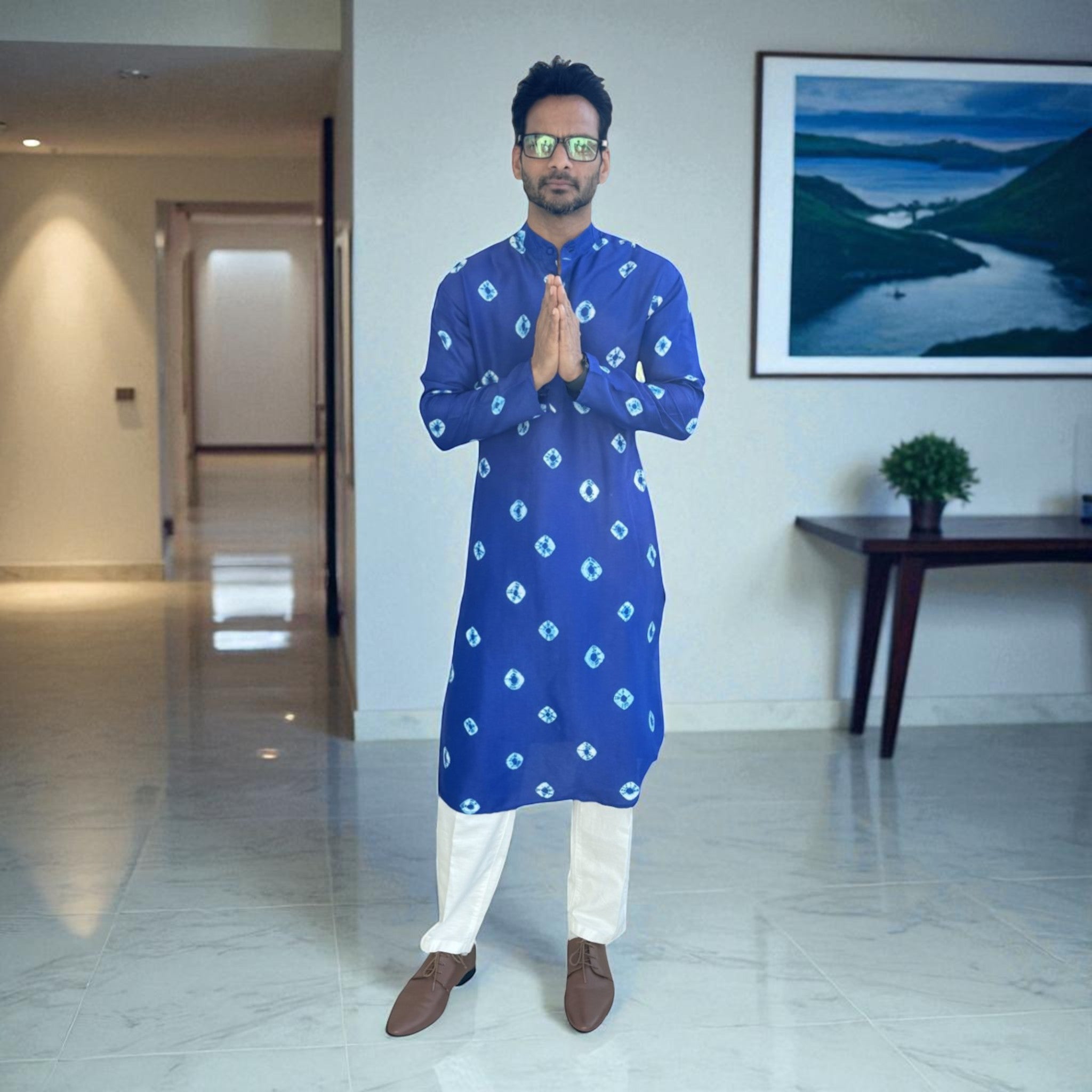 Blue Bandhani Silk Kurta