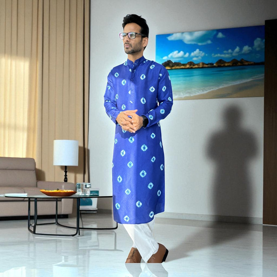 Blue Bandhani Silk Kurta