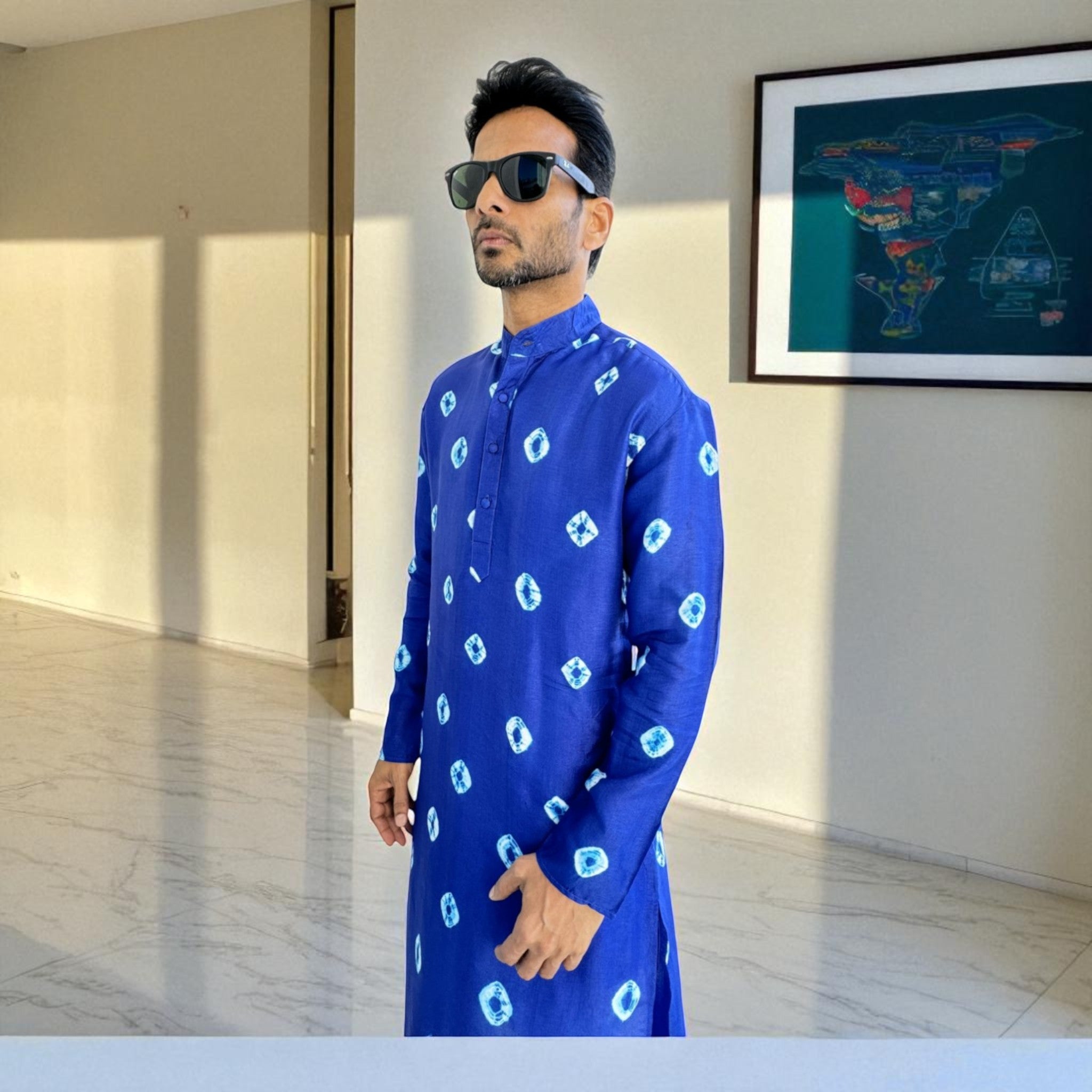 Blue Bandhani Silk Kurta