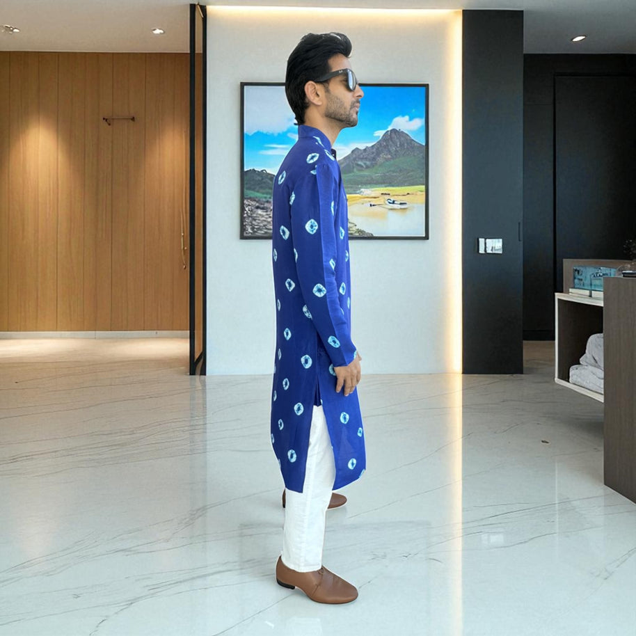 Blue Bandhani Silk Kurta