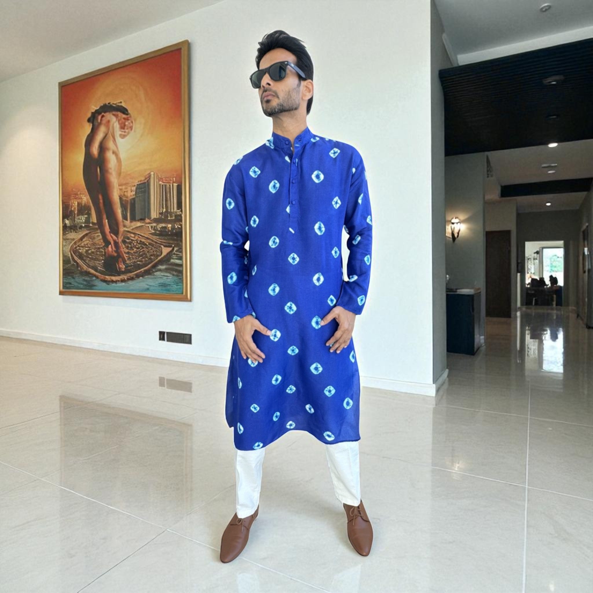 Blue Bandhani Silk Kurta