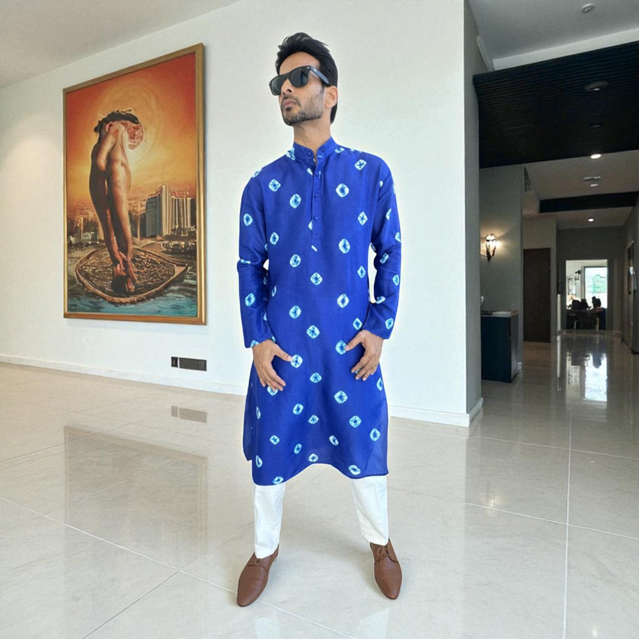 Blue Bandhani Silk Kurta