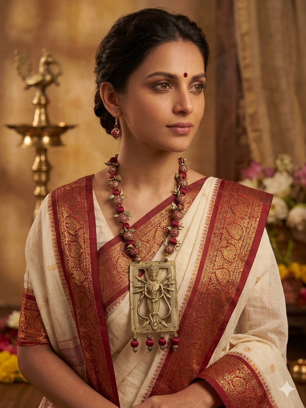 Durga Shakti Stambh Dhokra Necklace