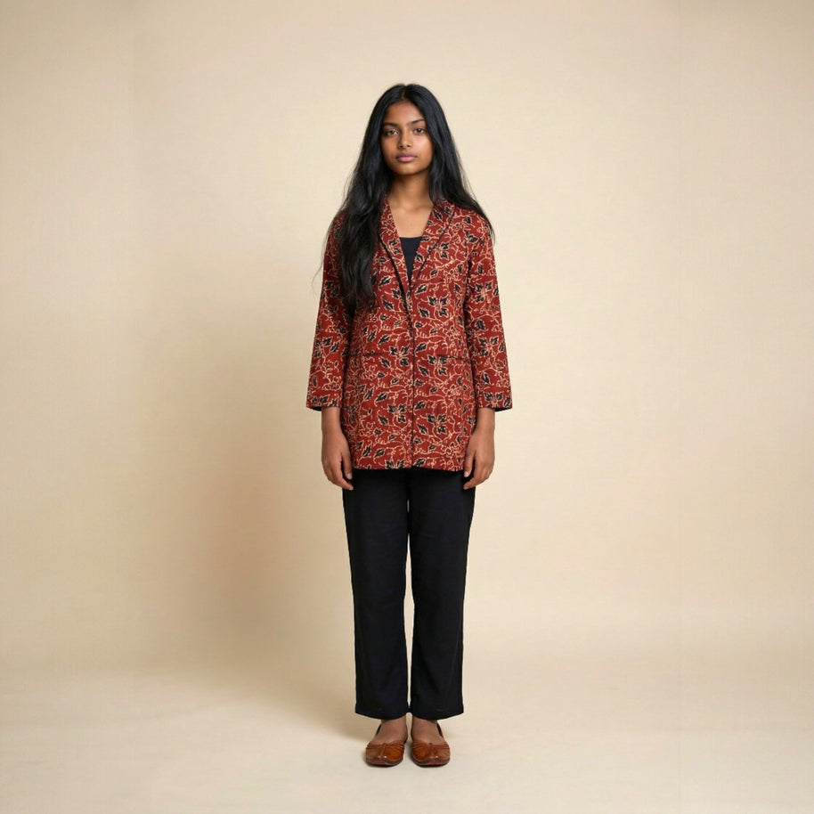 Maroon Floral Cotton Blazers