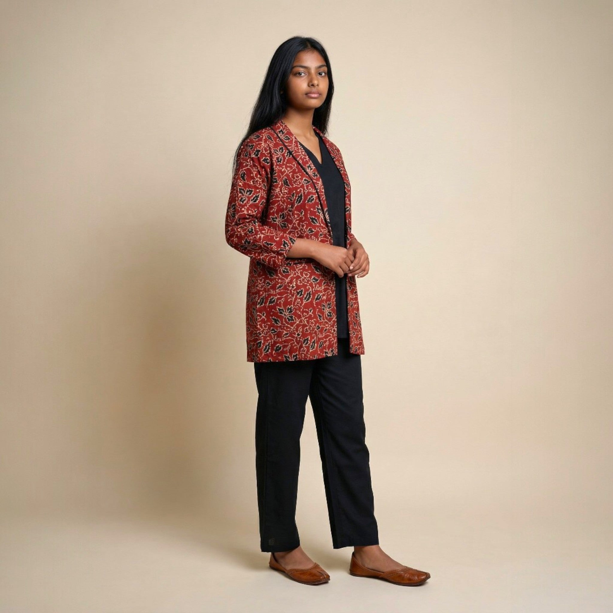 Maroon Floral Cotton Blazers