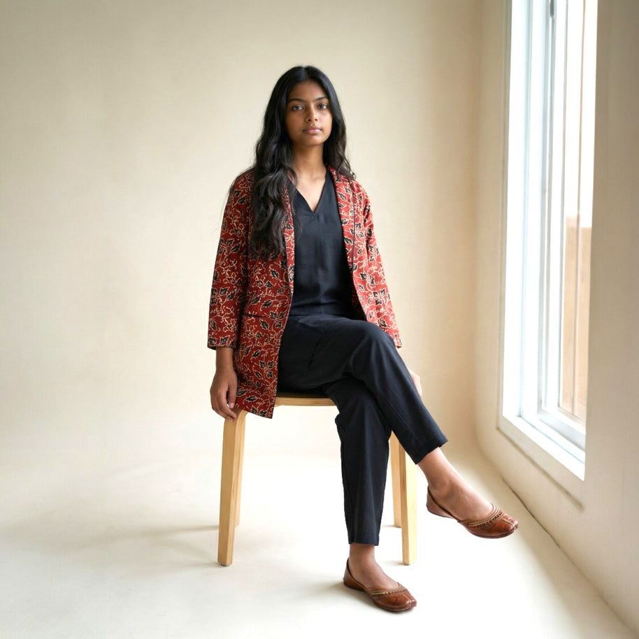 Maroon Floral Cotton Blazers