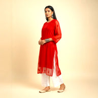 Red Chikankari Georgette  Kurta