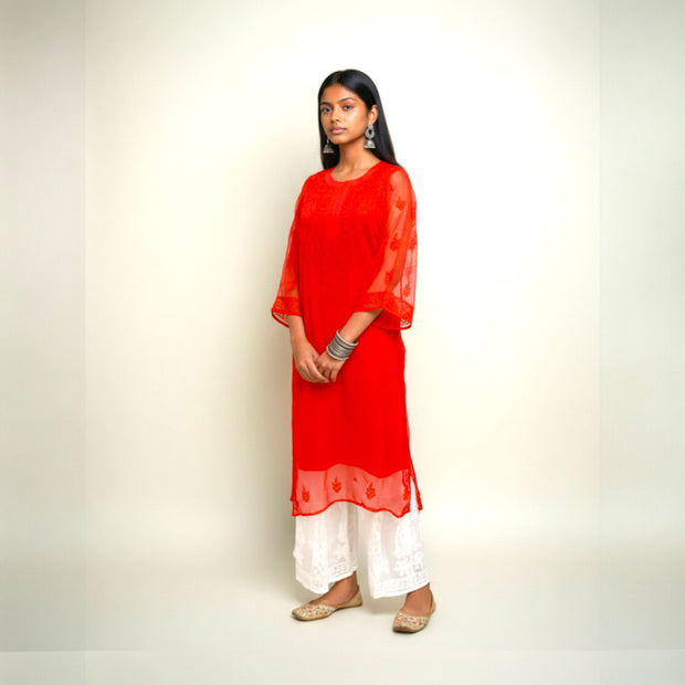 Red Chikankari Georgette  Kurta