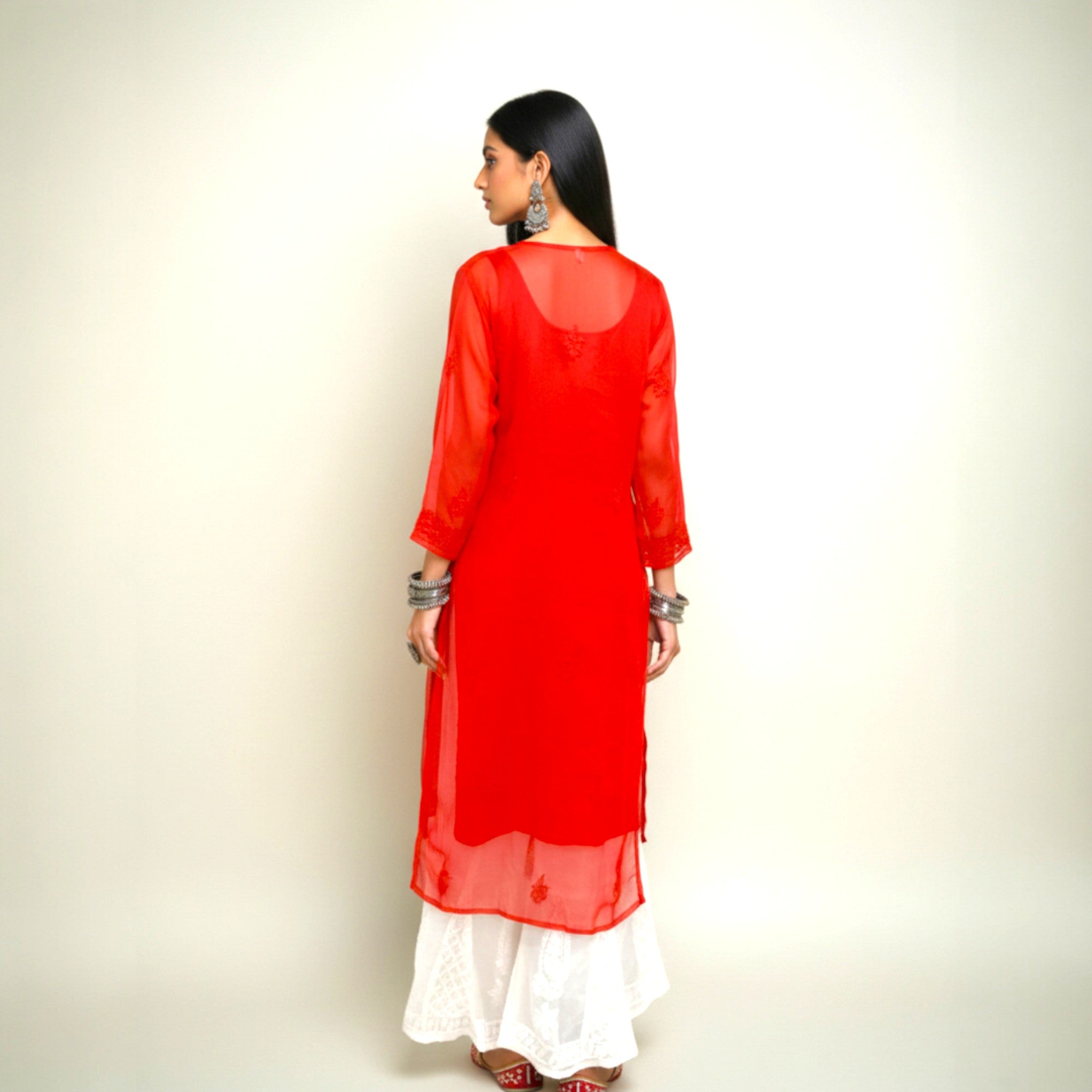 Red Chikankari Georgette  Kurta