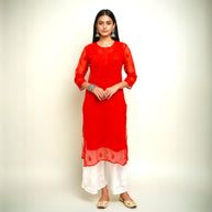 Red Chikankari Georgette  Kurta
