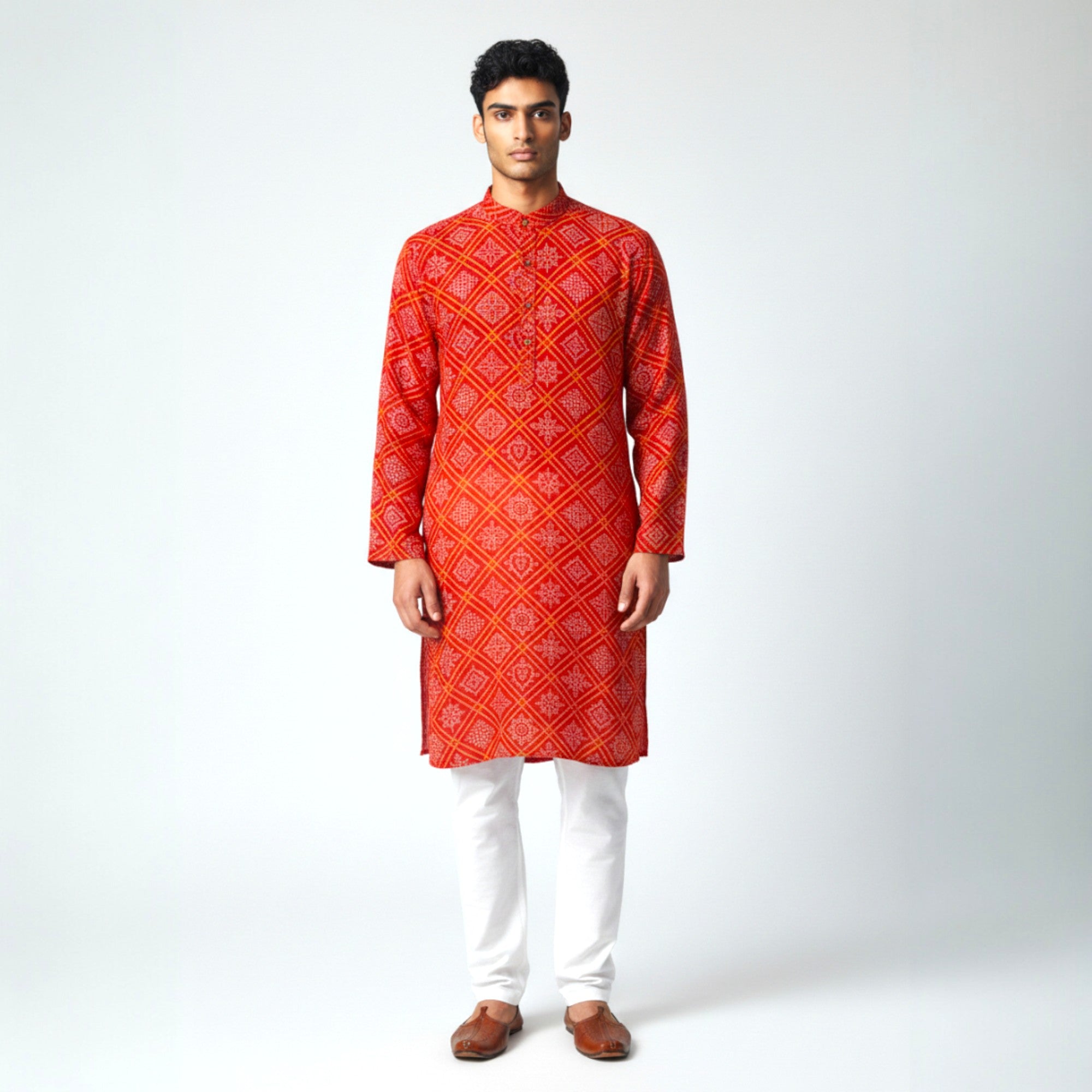 Red Yellow Bandhani Cotton Kurta