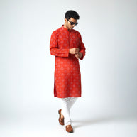 Red Yellow Bandhani Cotton Kurta