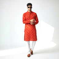 Red Yellow Bandhani Cotton Kurta