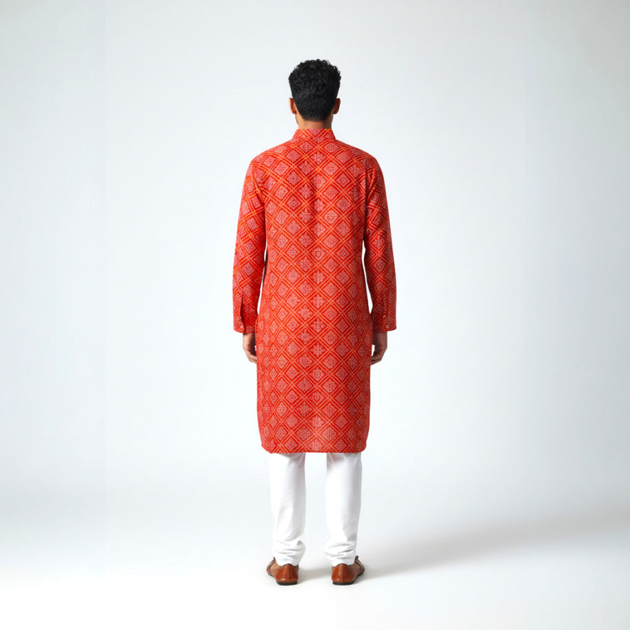 Red Yellow Bandhani Cotton Kurta
