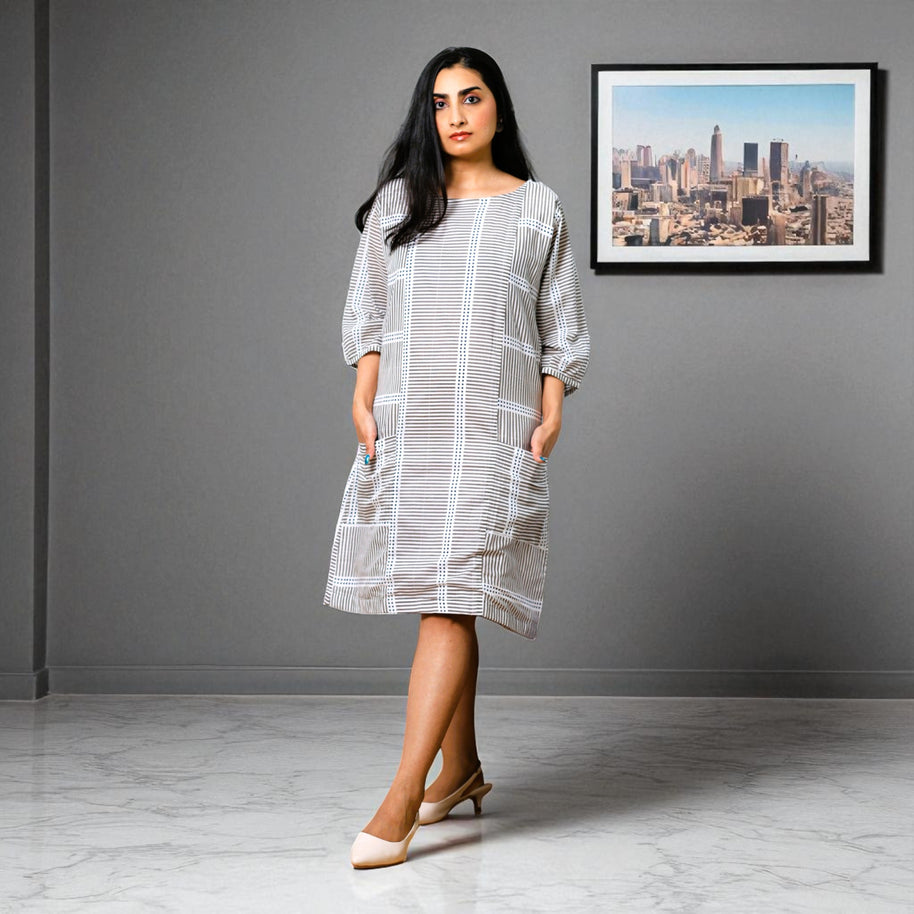 GreyWave Handblock Cotton Shift Dress