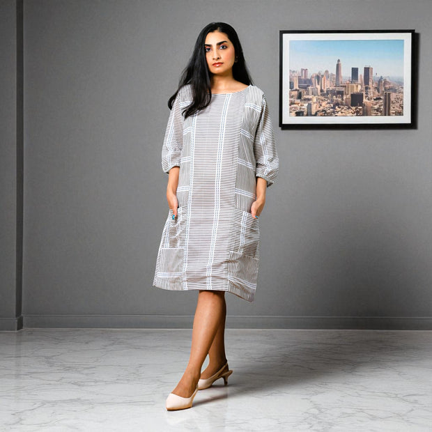 GreyWave Handblock Cotton Shift Dress