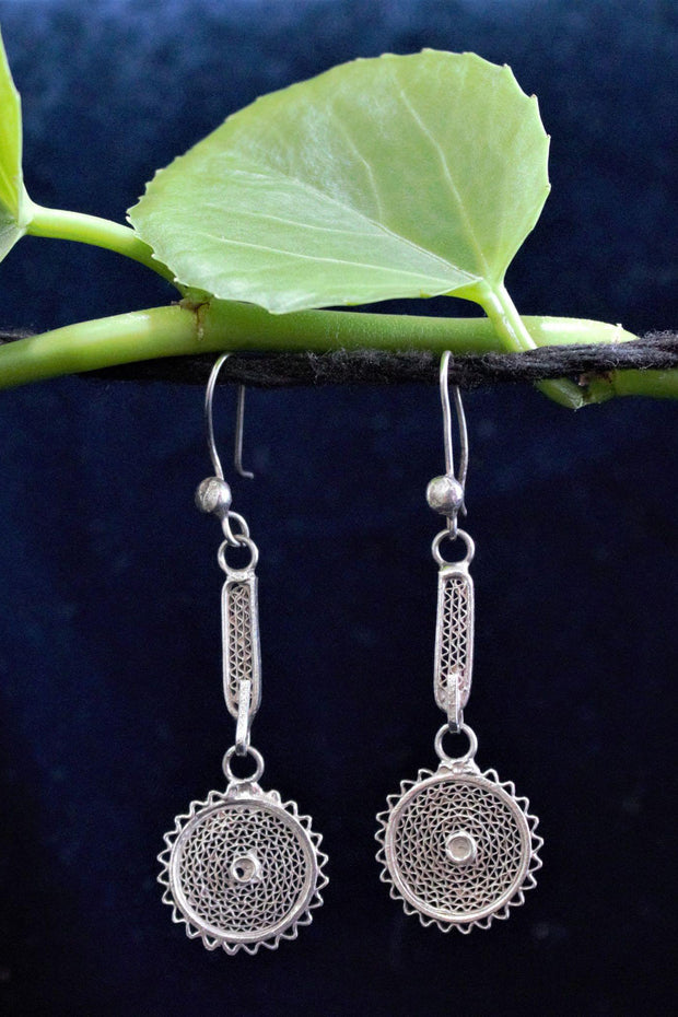 Beeline Circle Web Silver Filigree Earrings