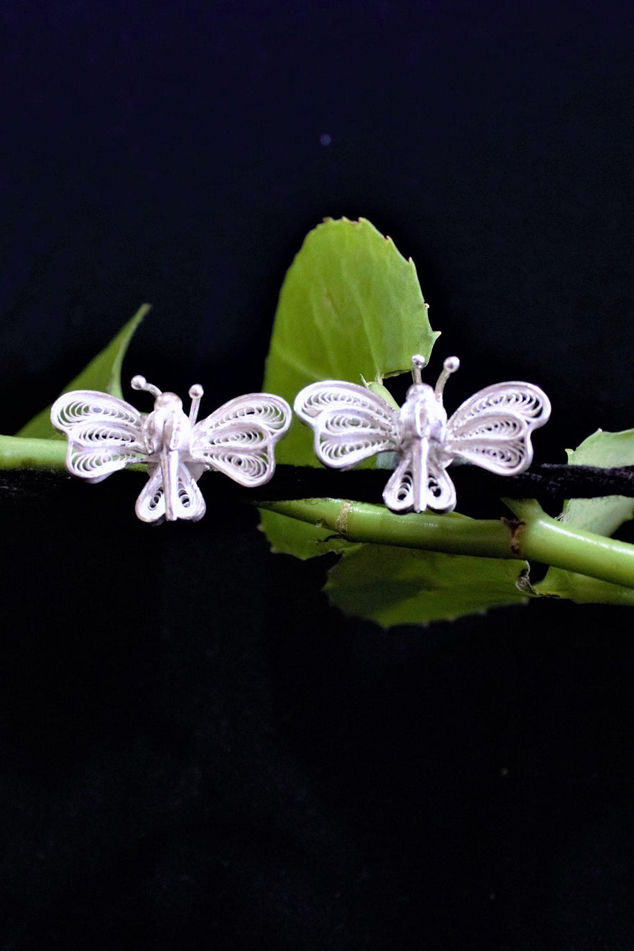 Silver Filigree Butterfly Studs