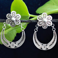 Chandbali Floral Silver Filigree Stud Earrings
