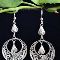 Silver Filigree Circle Bud Droplet Dangler Earrings