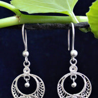 Circle Leaf Silver Filigree Earrings