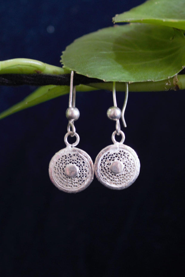Circle Web Teensy Silver Filigree  Earrings