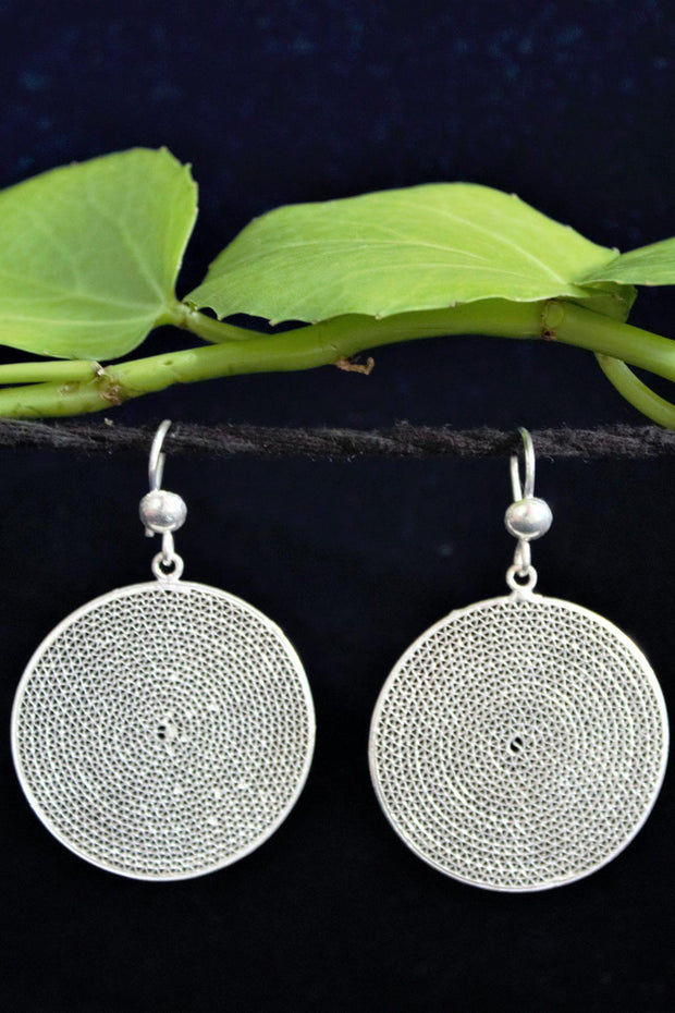 Circular Web Medial Silver Filigree  Earrings