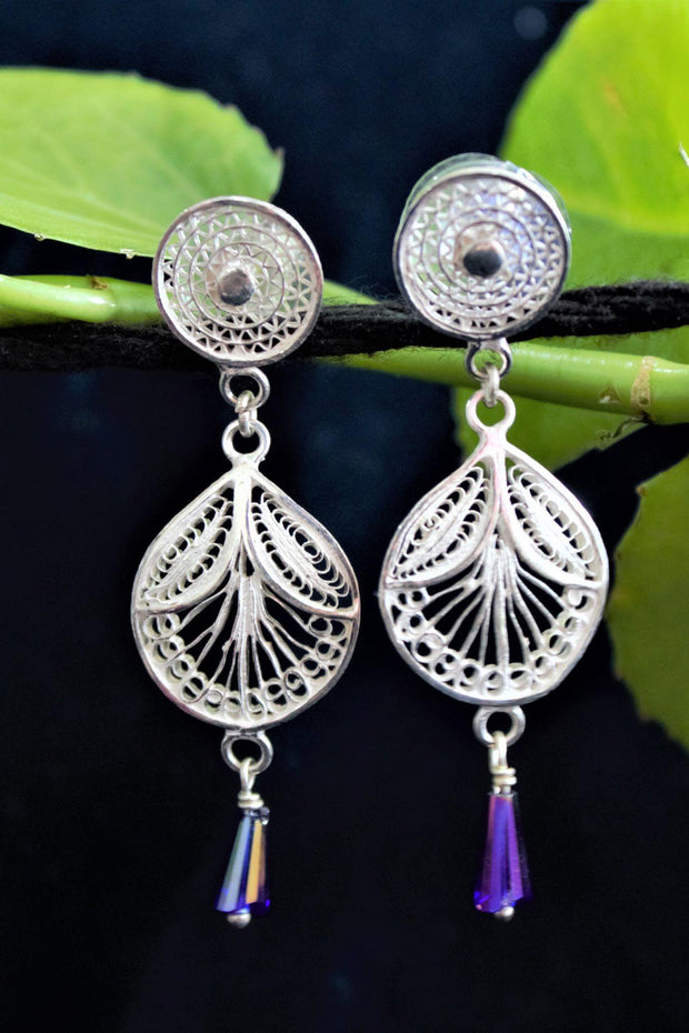 Droplet Silver Filigree Stud Earrings