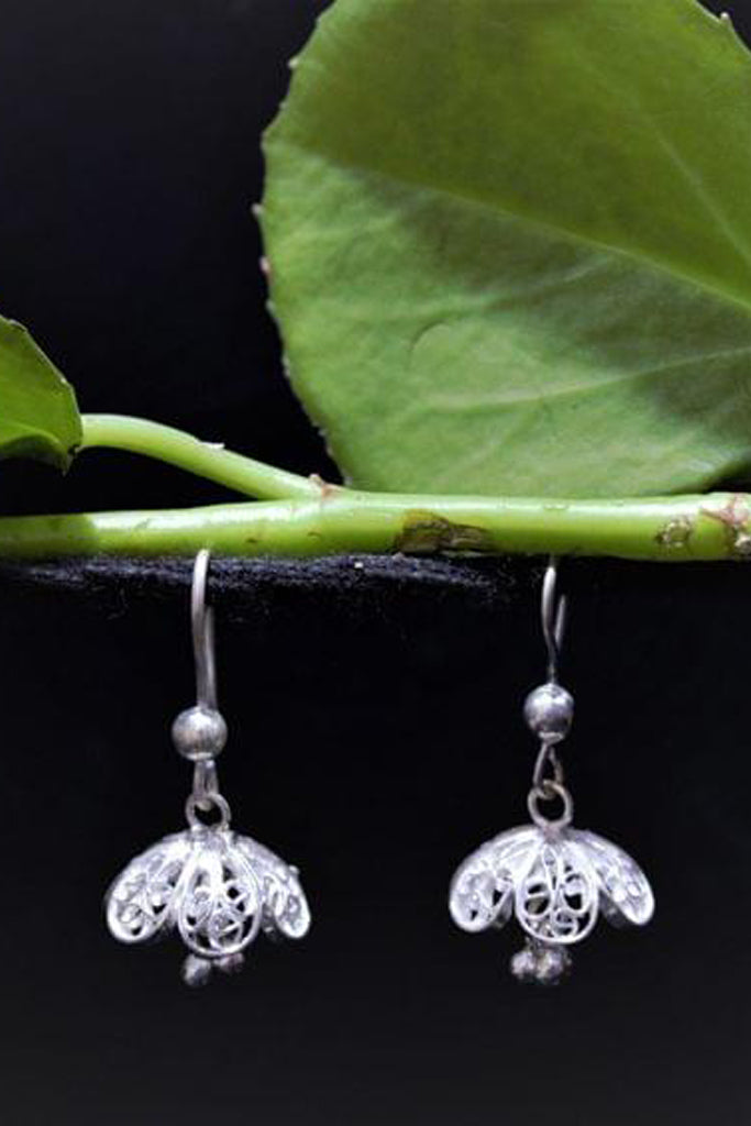 Floral Teensy Weeny Silver Filigree Jhumki