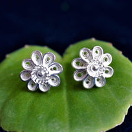Silver Filigree Forget Me Not Teensy Stud Earrings