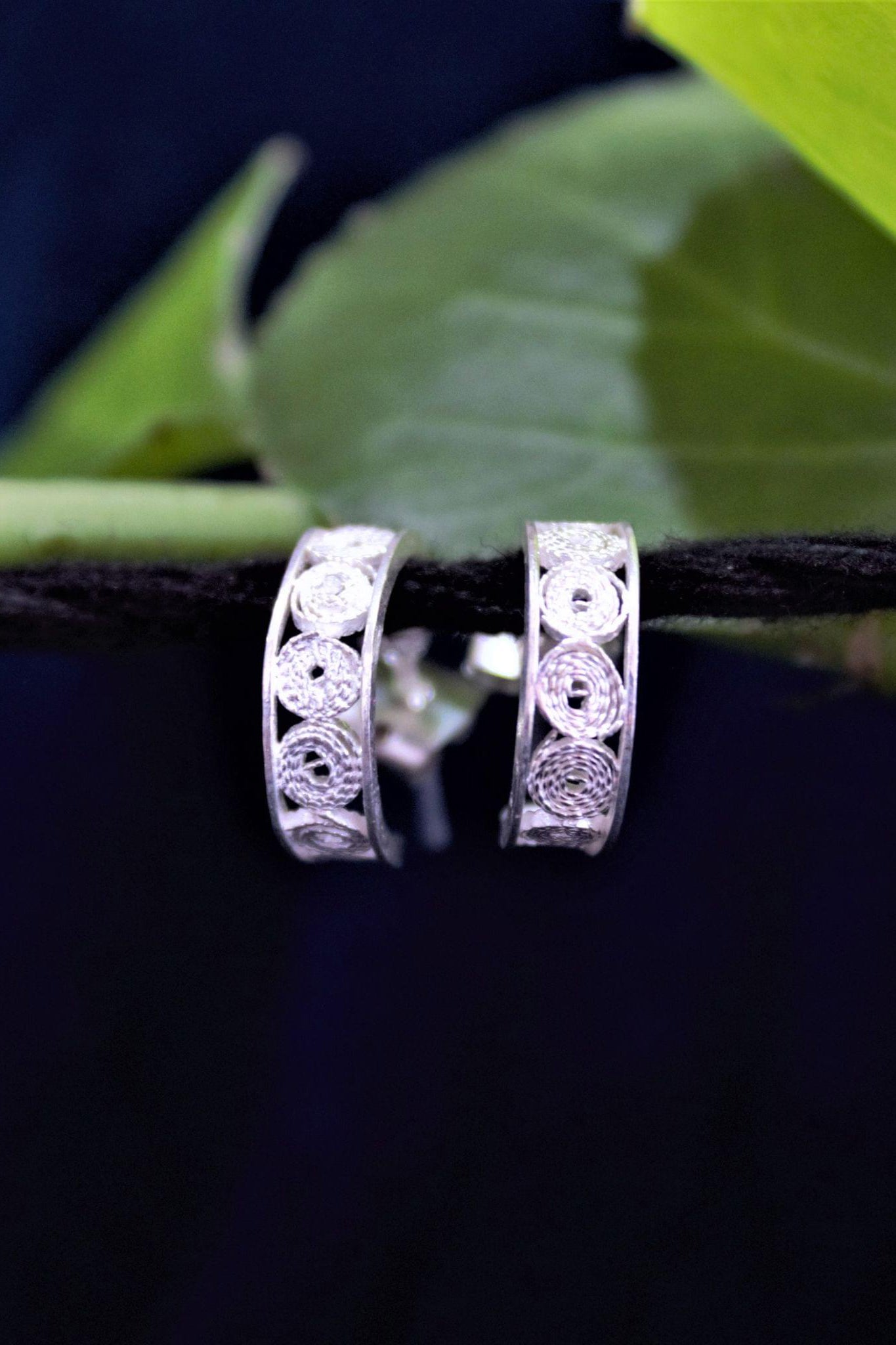 Silver Filigree Half Circle Teensy Stud Earrings