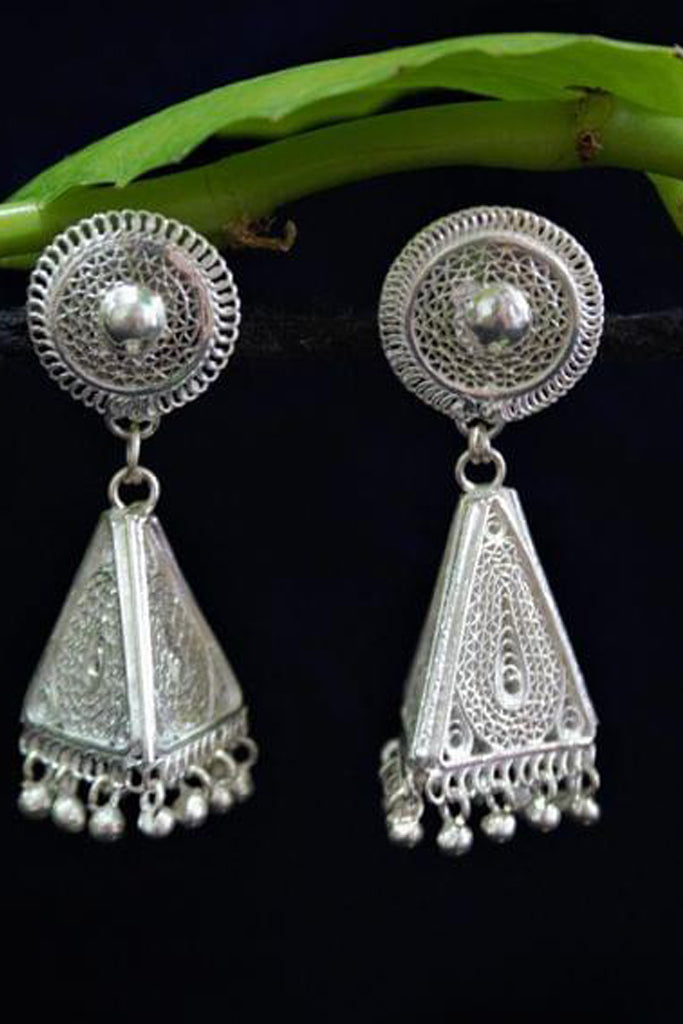 Silver Filigree Pyramid Medial Stud Jhumki