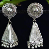 Silver Filigree Pyramid Medial Stud Jhumki
