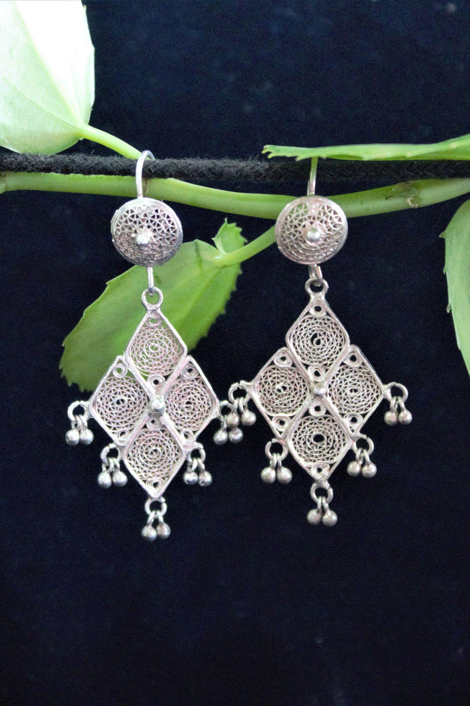 Rhomweb Silver Filigree Earrings