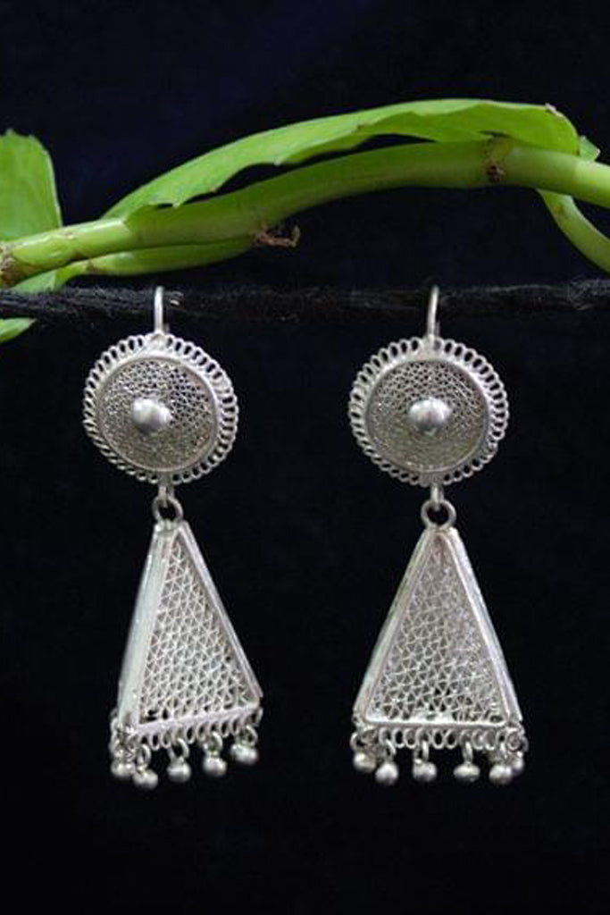 Triangle Pyramid Stud Medial Silver Filigree Jhumki