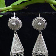 Triangle Pyramid Stud Medial Silver Filigree Jhumki