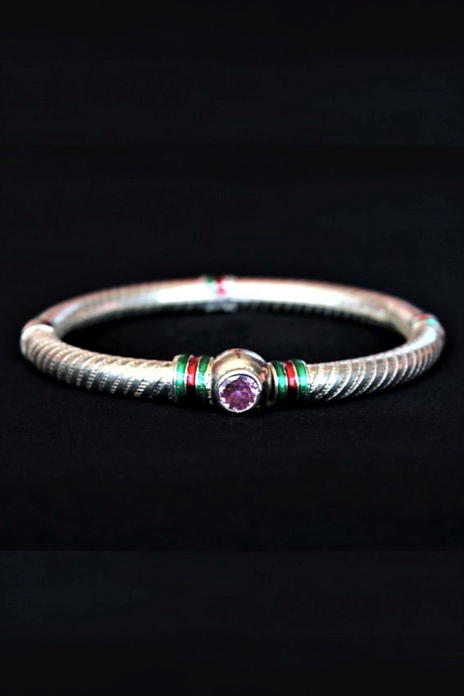 Silver Meena Bangle Purple Stone