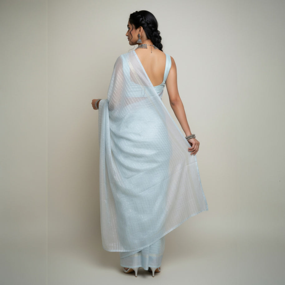 Ligth Blue Stripe Georgette Saree