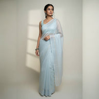 Ligth Blue Stripe Georgette Saree