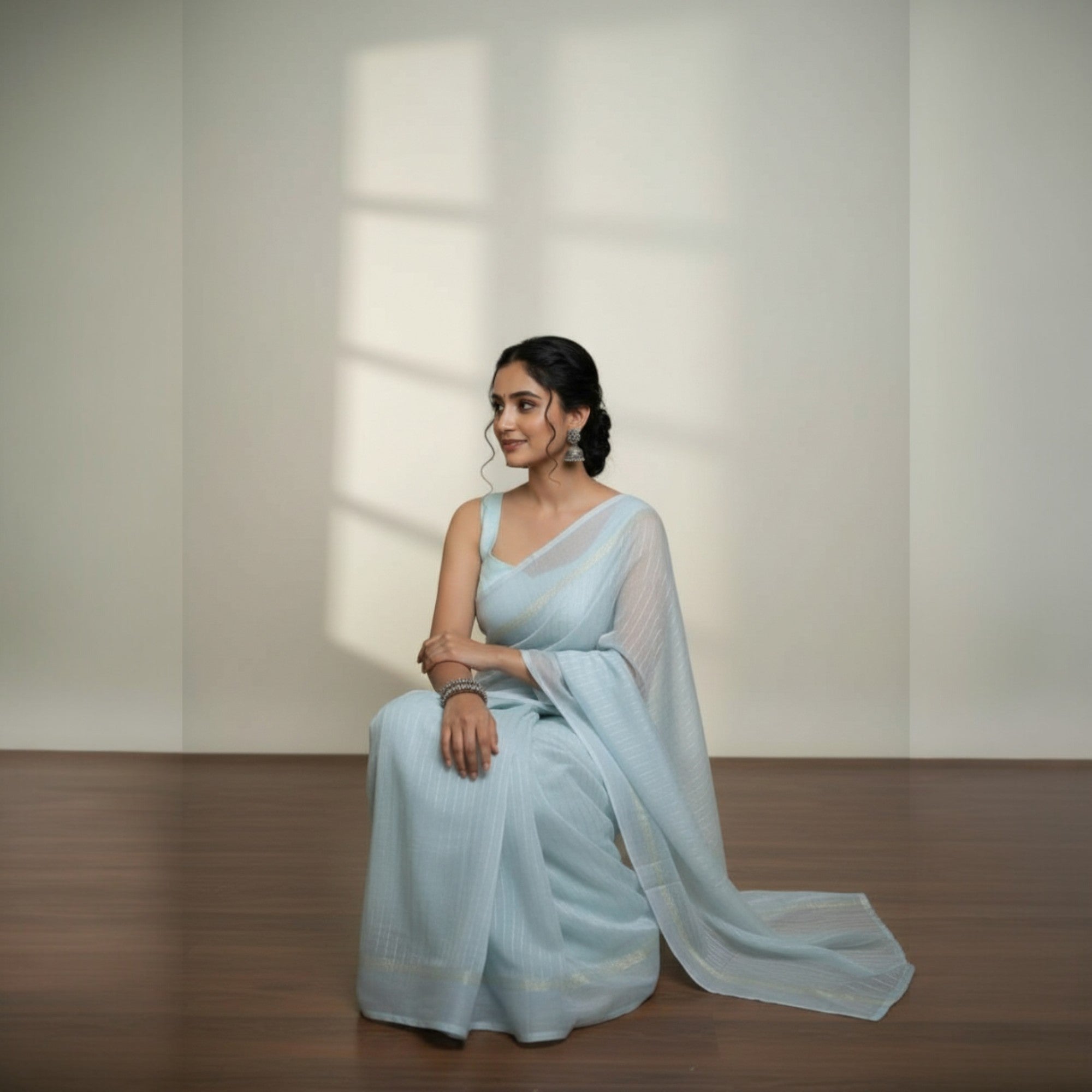 Ligth Blue Stripe Georgette Saree