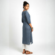 Blue Leaf Handblock Print Cotton Kurta