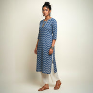 Blue Leaf Handblock Print Cotton Kurta